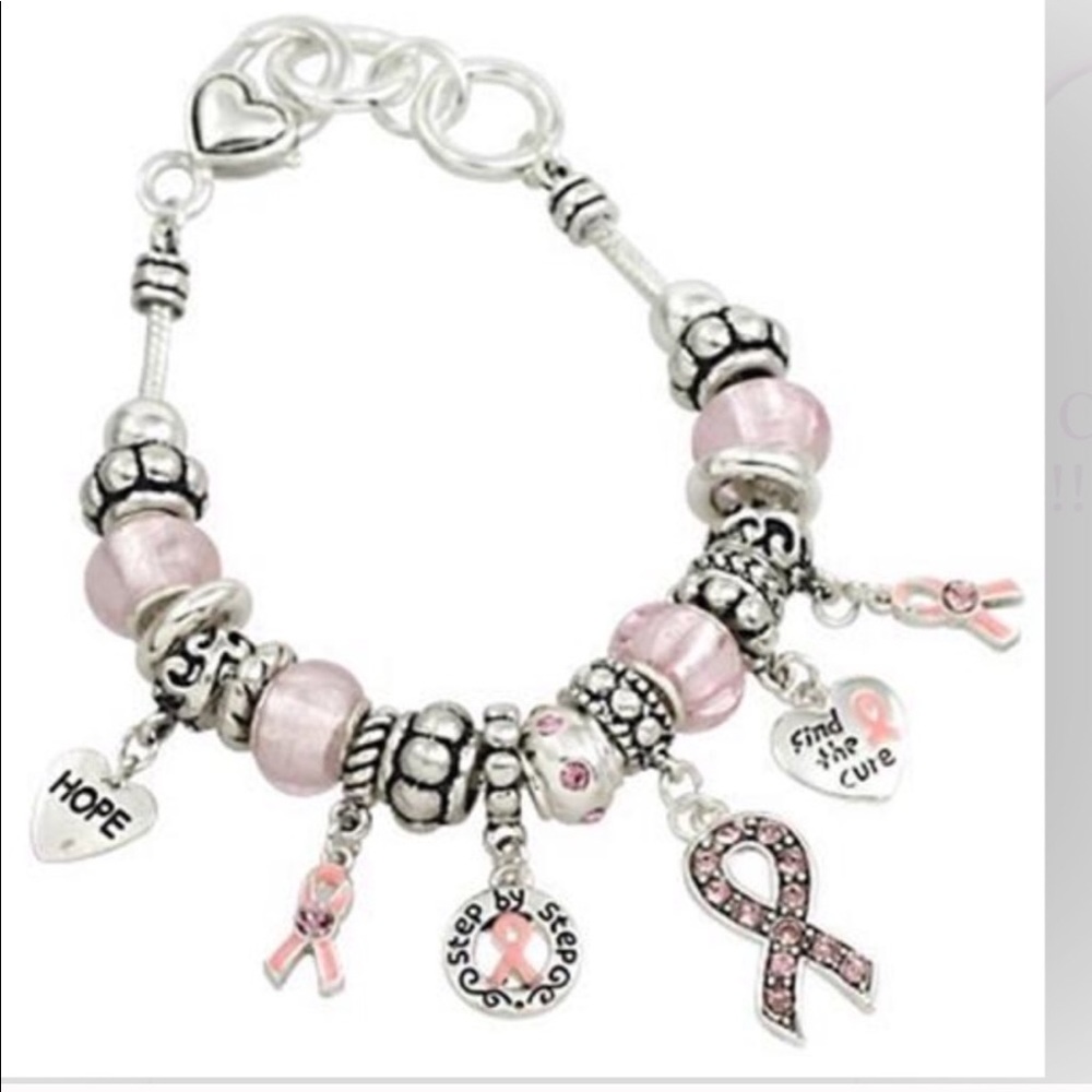 Pink Ribbon Breast Cancer Murano Charm Bracelet